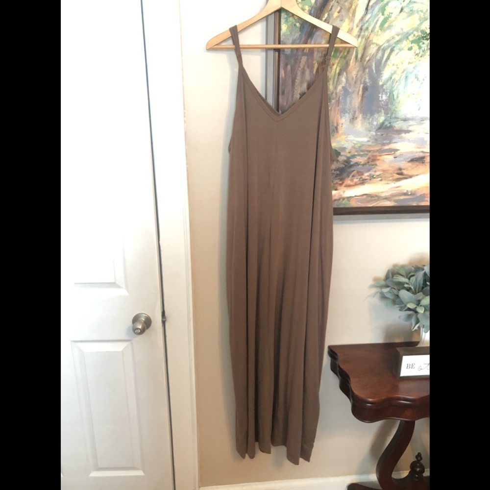 Zenana Adjustable Strap Mocha V-Neck Maxi